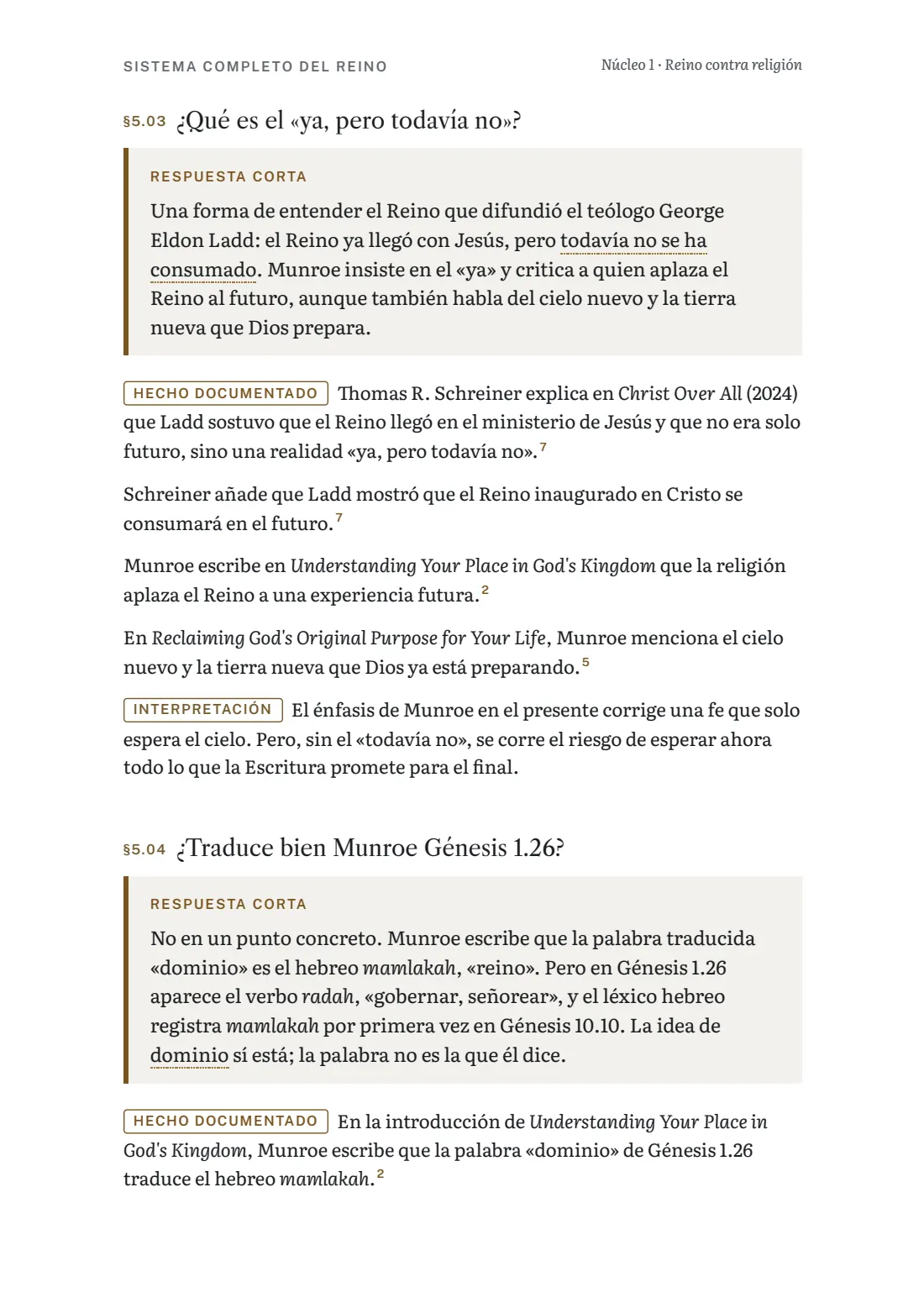 Página del núcleo 1 con las objeciones a la enseñanza de Munroe